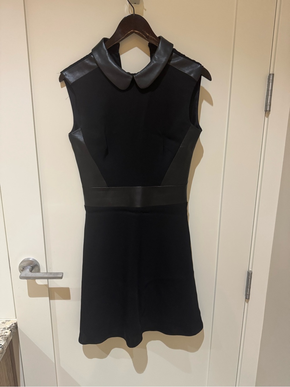 The Kooples Black Sleeveless Dress with Faux-Leather Collar